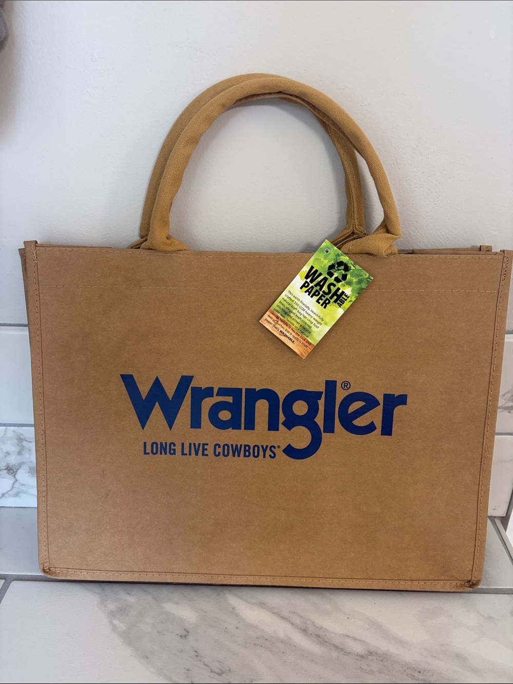 Wranglers "Long Live Cowboys" Washable Paper Bag Tote New with Tags